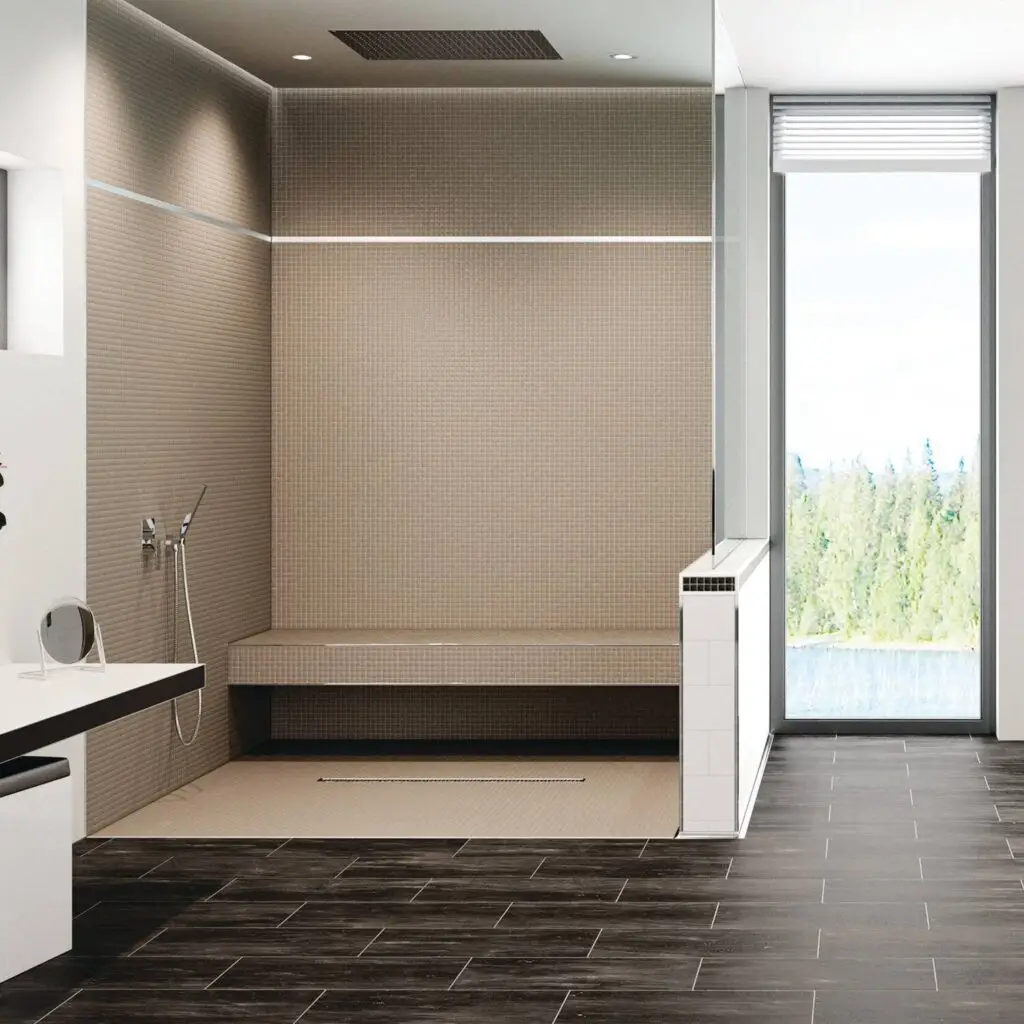 Barrier-free shower with bench seating – Leduc renovation